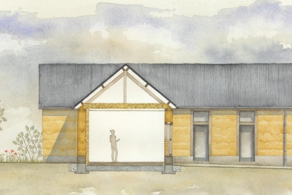 Coupe des bureaux en bauge - illustration de Line Weislo